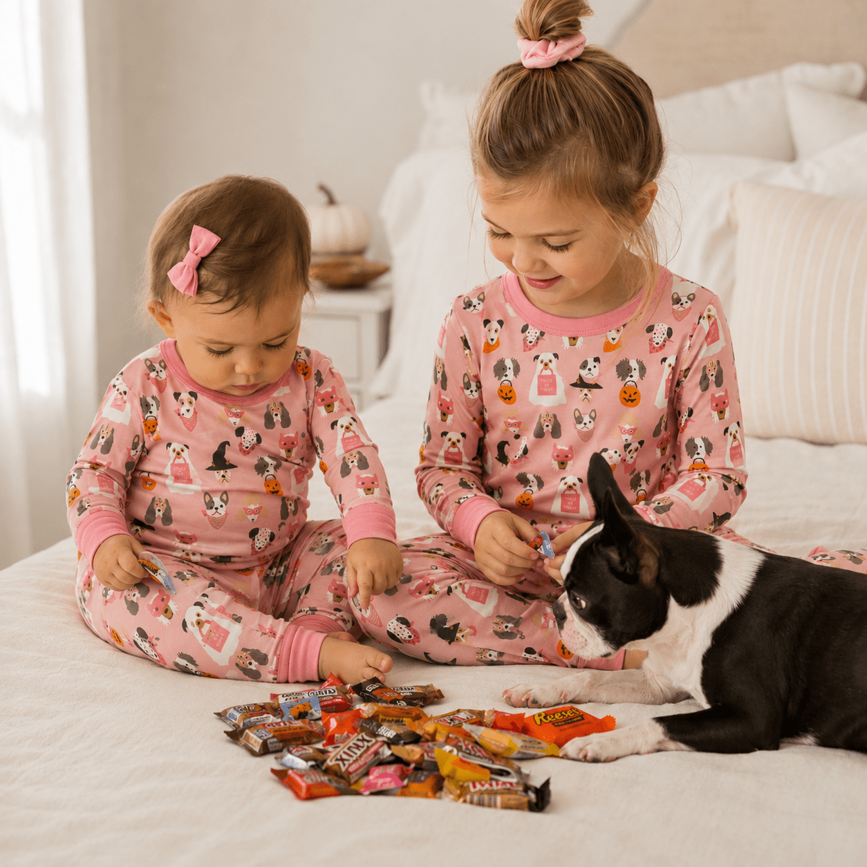 Luna and Arlo_Halloween Hounds Long Pajamas - Dusty Rose_1