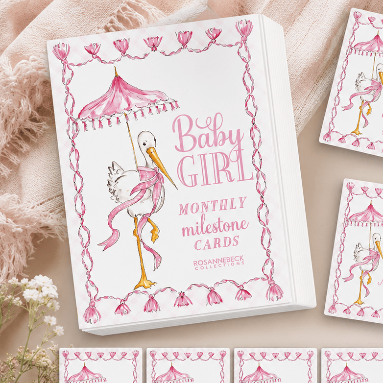 Hand Painted Baby Girl Stork Milestone Cards - Magnolia BabyMilestone Cards