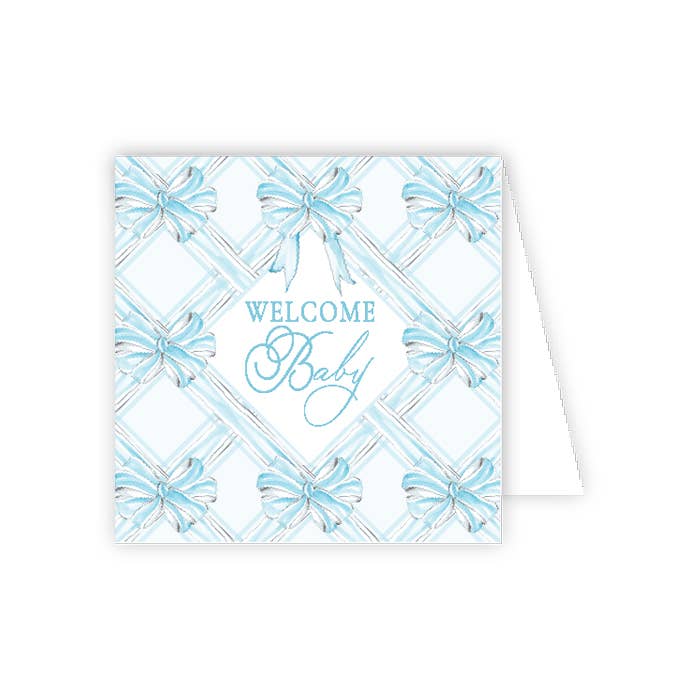 Handpainted Welcome Baby Blue Bows Enclosure Card - Magnolia BabyStationery