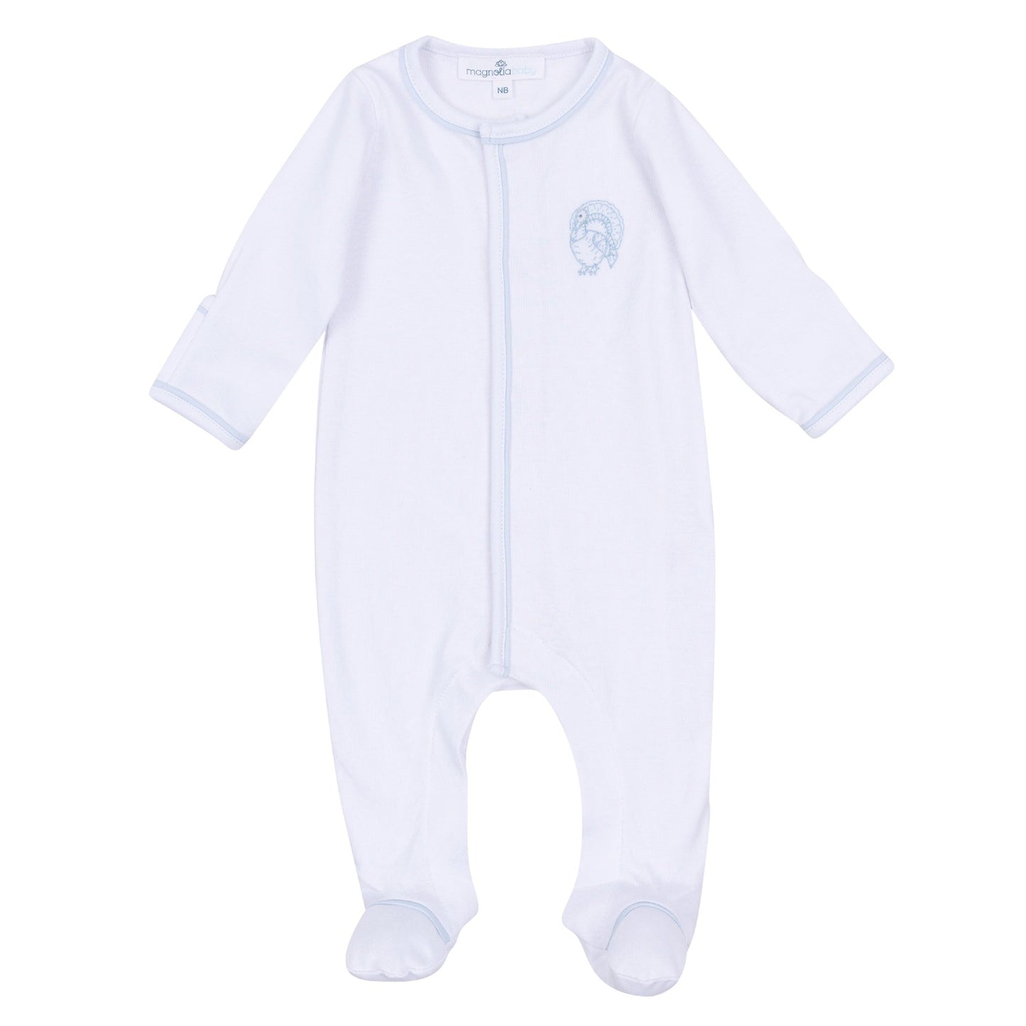 Magnolia Baby_Harvest Blessings Hand-Embroidered Footie - Light Blue_2