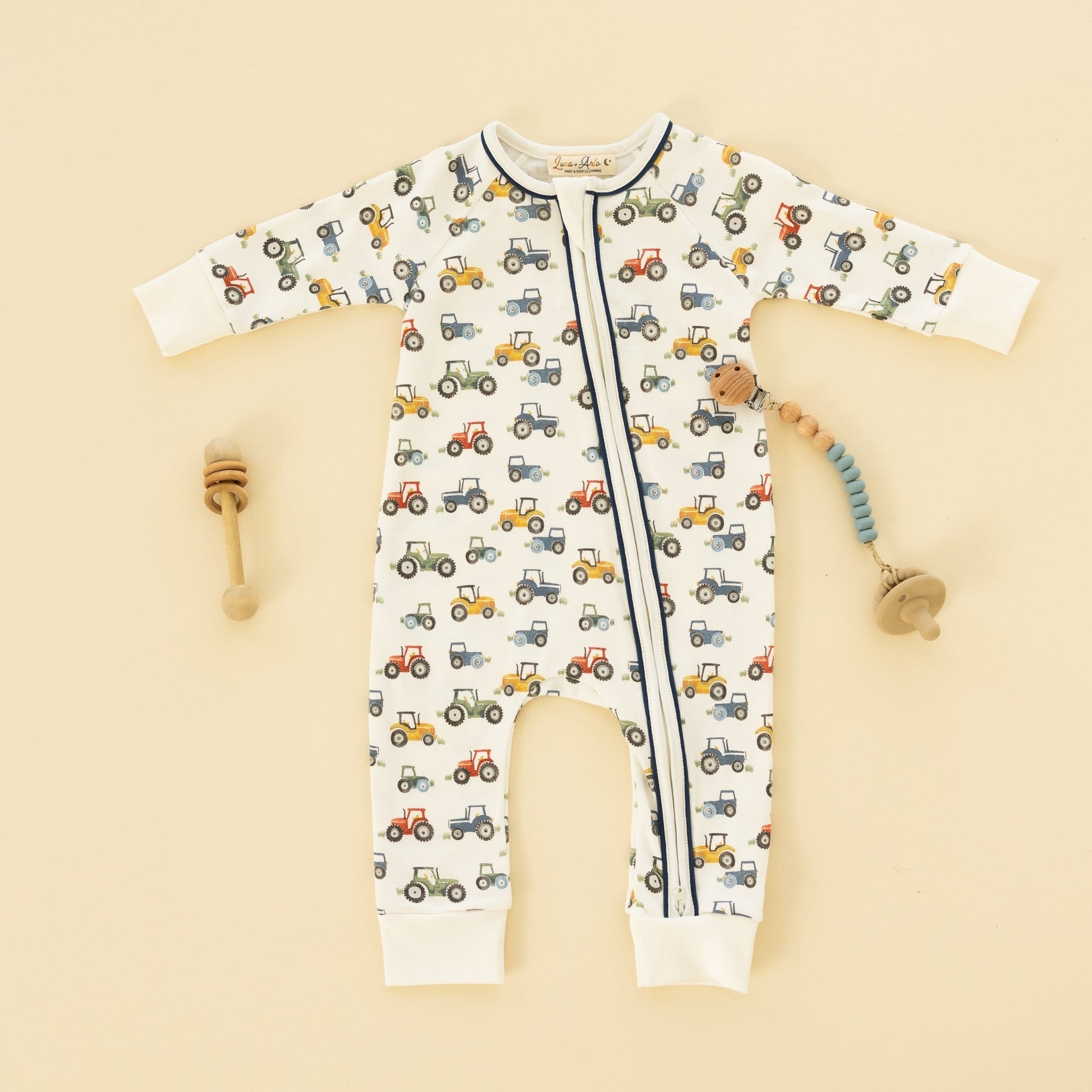 Luna and Arlo_Harvest Haulers Zip Playsuit_1