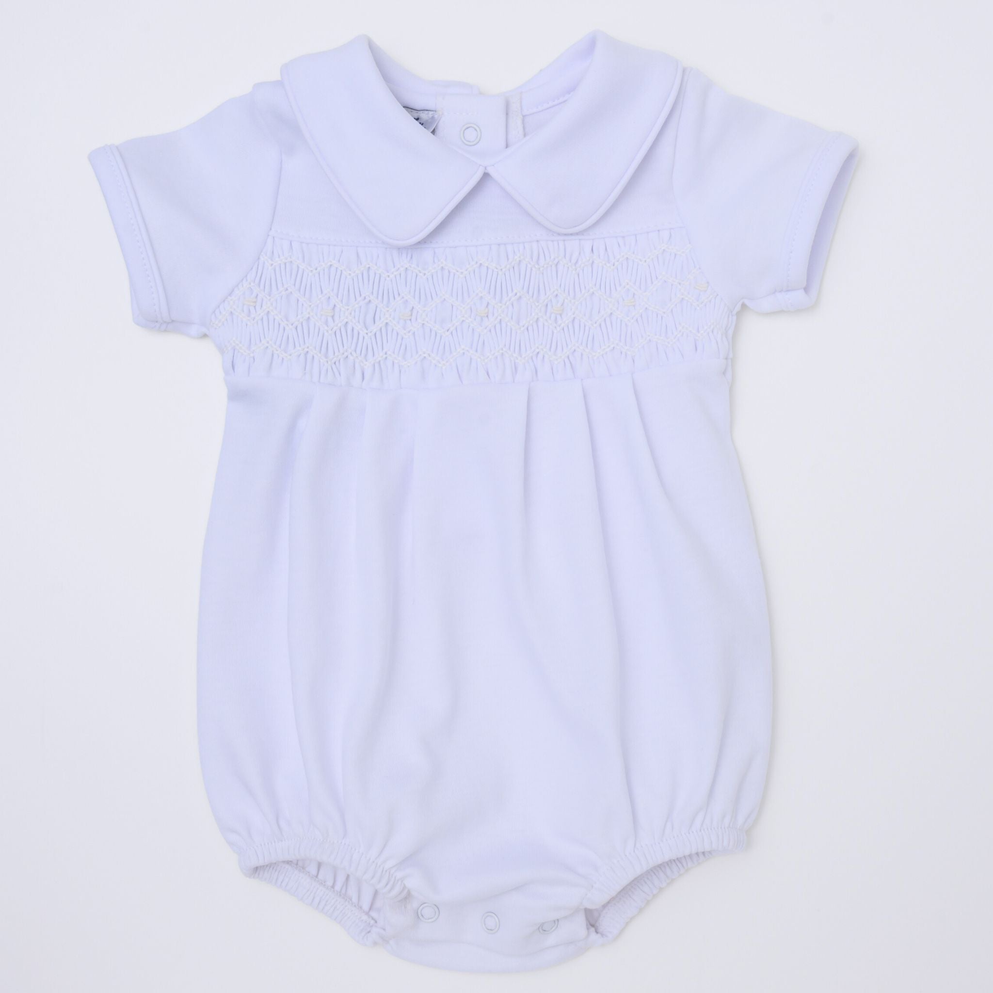 Hazel and Hudson Smocked Bubble - White - Magnolia BabyBubble