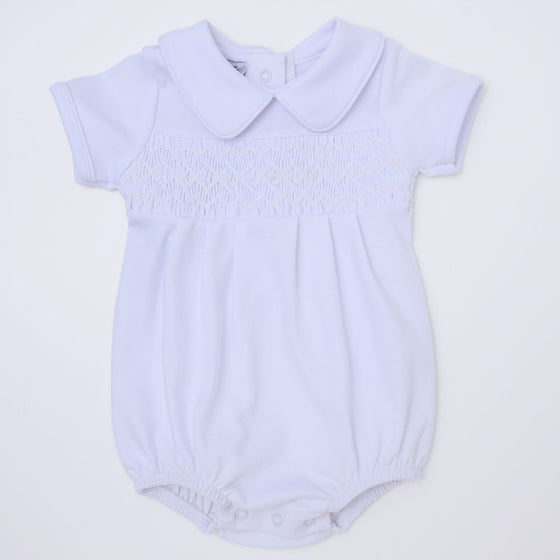 Hazel and Hudson Smocked Bubble - White - Magnolia BabyBubble