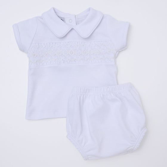 Hazel and Hudson Smocked Diaper Cover Set - White - Magnolia BabyDiaper Cover