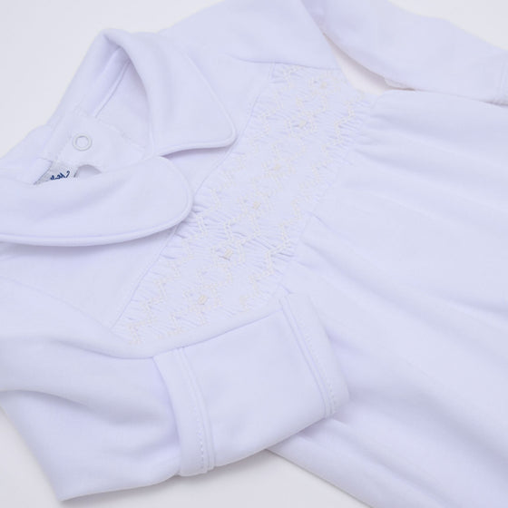 Hazel and Hudson Smocked Footie - White - Magnolia BabyFootie