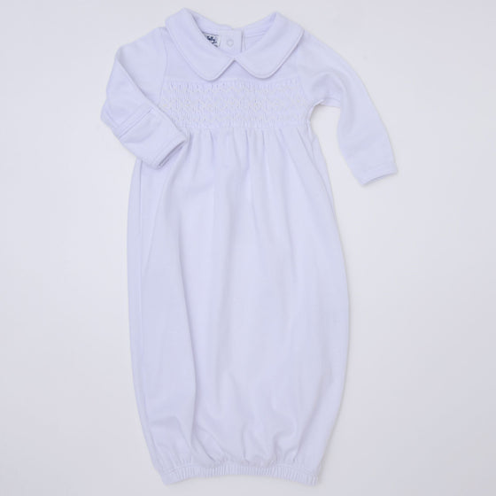 Hazel and Hudson Smocked Gathered Gown - White - Magnolia BabyGown