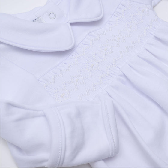 Hazel and Hudson Smocked Gathered Gown - White - Magnolia BabyGown