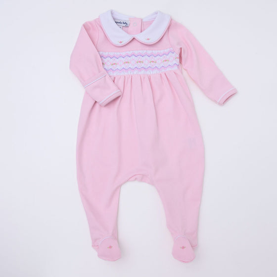 Hazel Smocked Footie - Pink - Magnolia BabyFootie