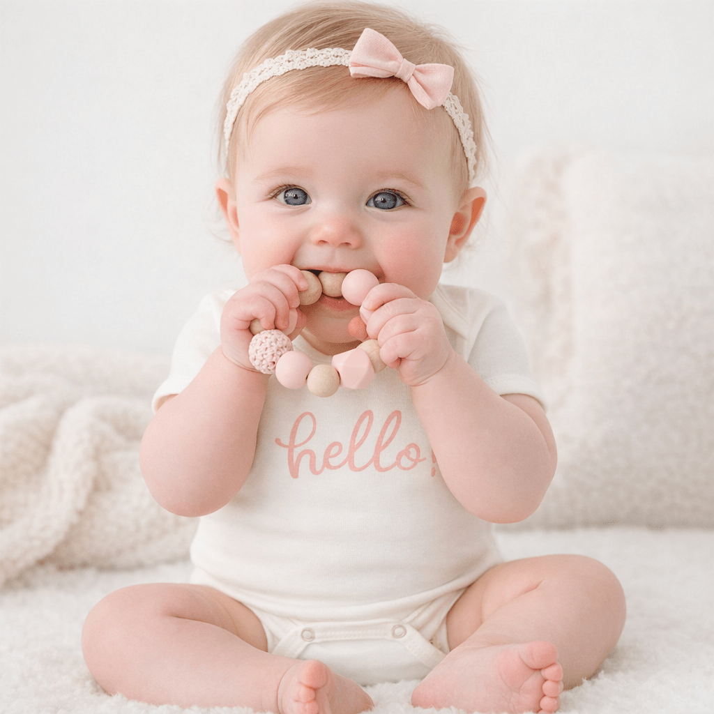 Hello! Bodysuit + Teething Ring Gift Set - Pink - Magnolia BabyBaby Gift Set