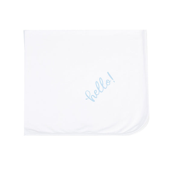 Hello! Receiving Blanket - Blue - Magnolia BabyReceiving Blanket