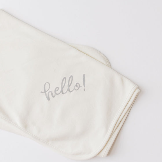 Hello! Receiving Blanket - Silver - Magnolia BabyReceiving Blanket