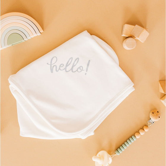 Hello! Receiving Blanket - Silver - Magnolia BabyReceiving Blanket