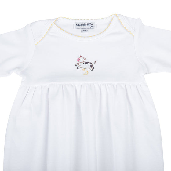 Hey, Diddle, Diddle Embroidered Gathered Gown - Magnolia BabyGown