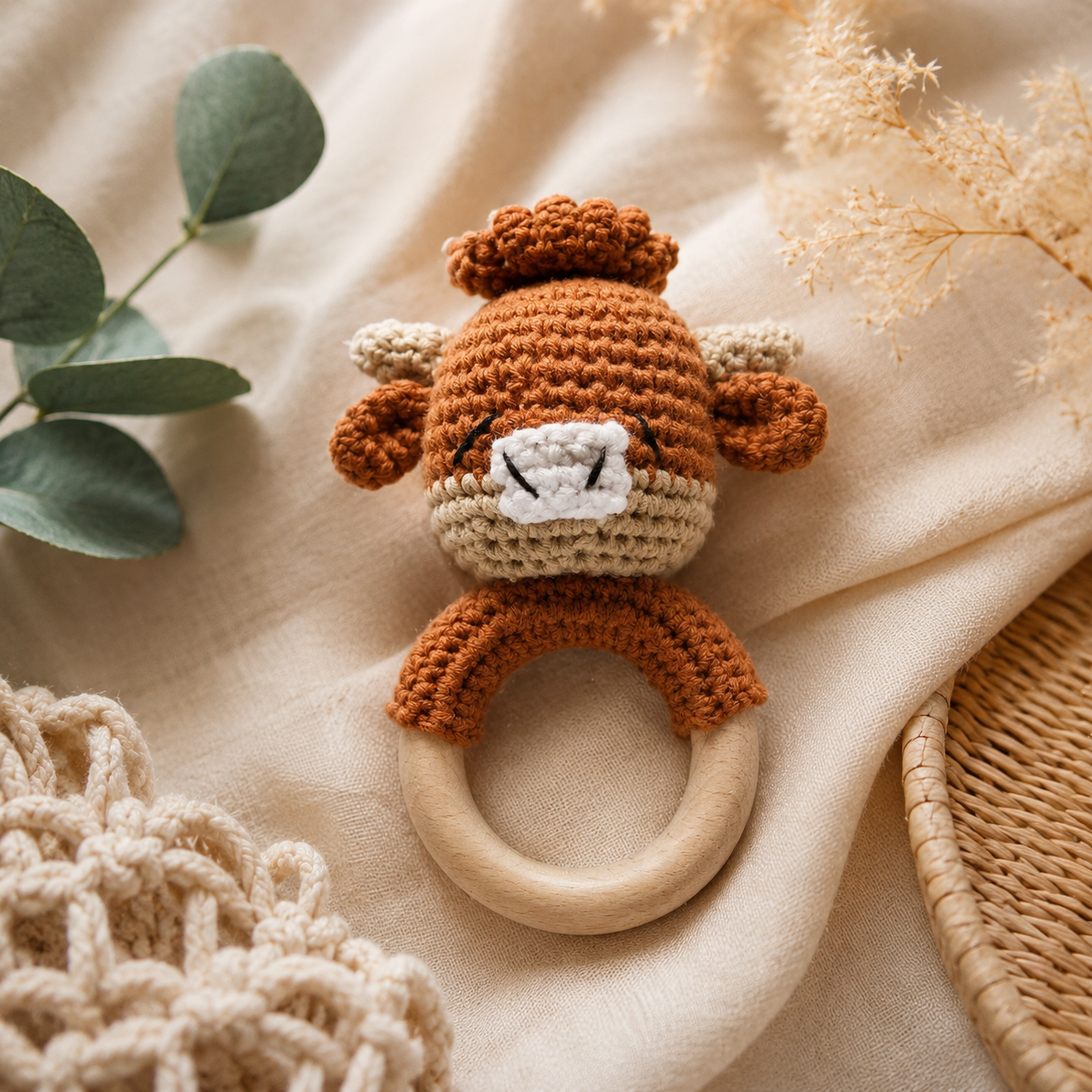 Highland Cow Crochet Rattle