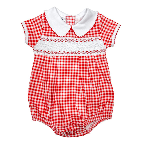 Holiday Minichecks Smocked Short Sleeve Boy Bubble - Magnolia BabyBubble