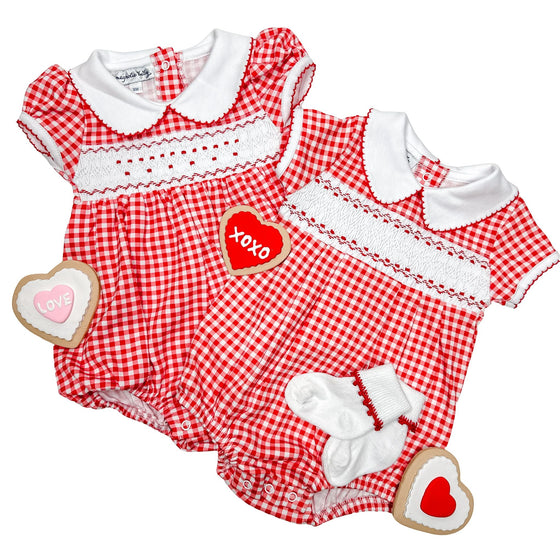 Holiday Minichecks Smocked Short Sleeve Bubble - Magnolia BabyBubble