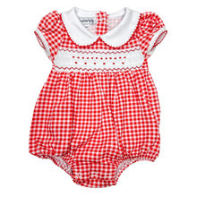  Holiday Minichecks Smocked Short Sleeve Girl Bubble - Magnolia BabyBubble