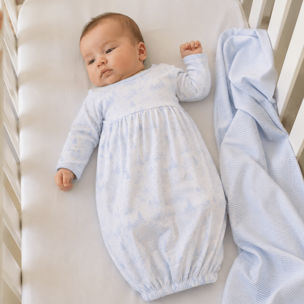 Magnolia Baby_Holiday Toile Gathered Gown - Light Blue_1