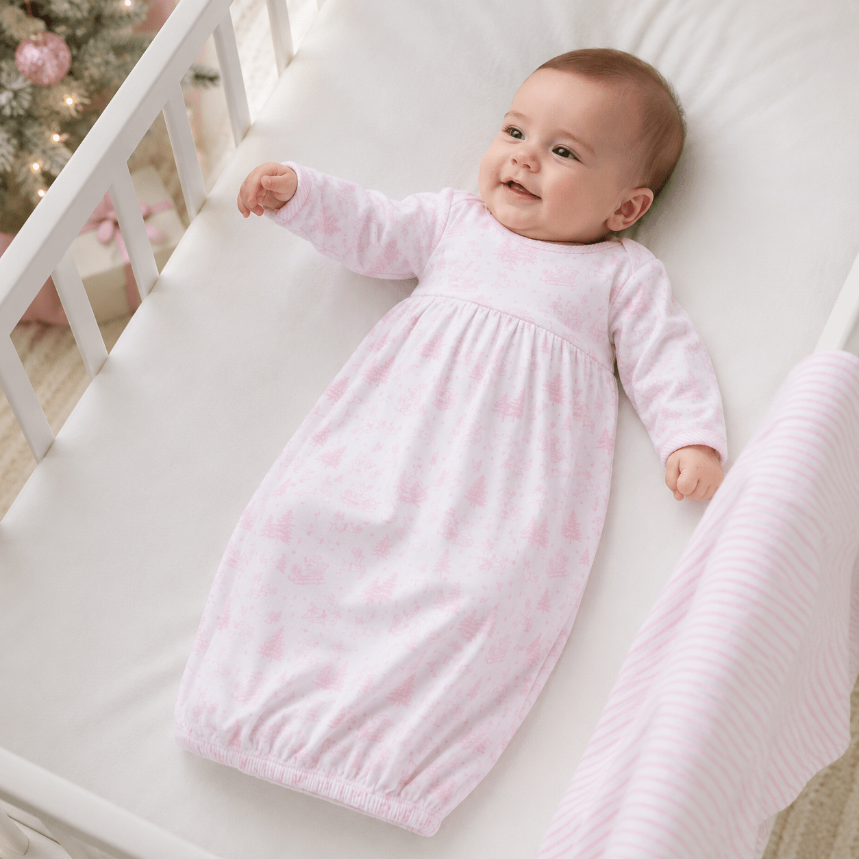 Magnolia Baby_Holiday Toile Gathered Gown - Pink_1