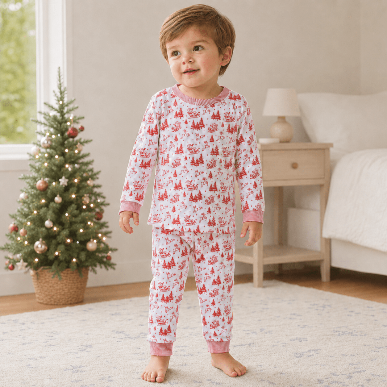 Magnolia Baby_Holiday Toile Long Pajamas - Red_2