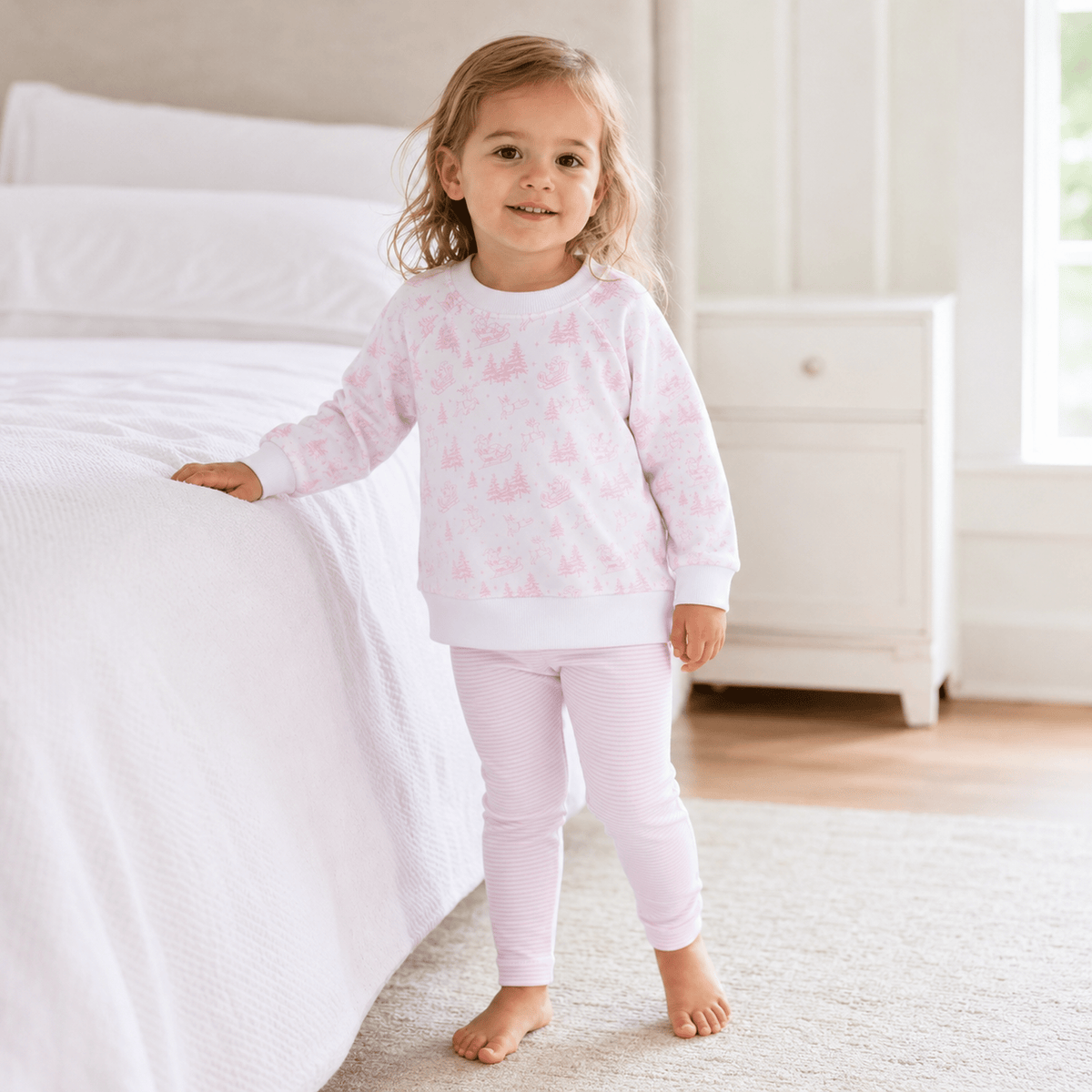 Magnolia Baby_Holiday Toile Pullover Sweatshirt - White Pink_1