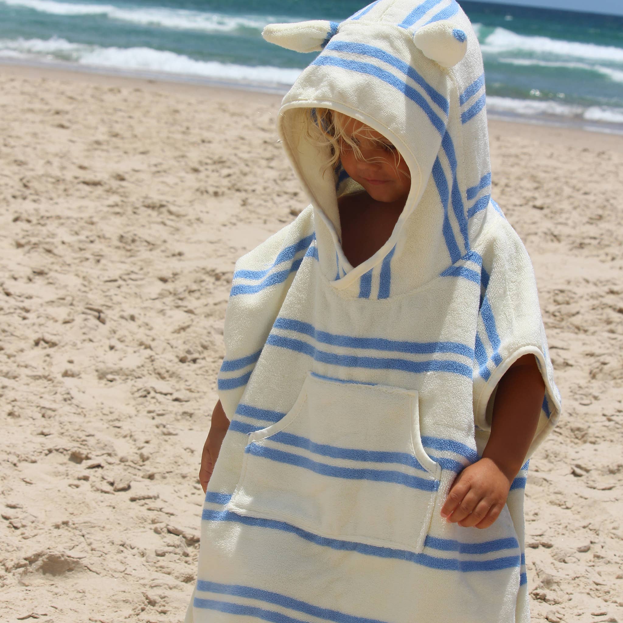 Hooded Beach Towel - Sammy the Seagull - Blue Stripe - Magnolia BabyBeach Towel