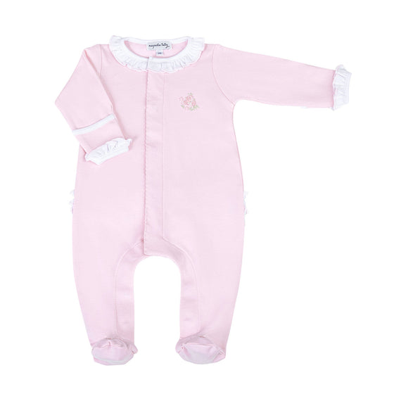 Hope's Rose Embroidered Ruffle Footie - Magnolia BabyFootie