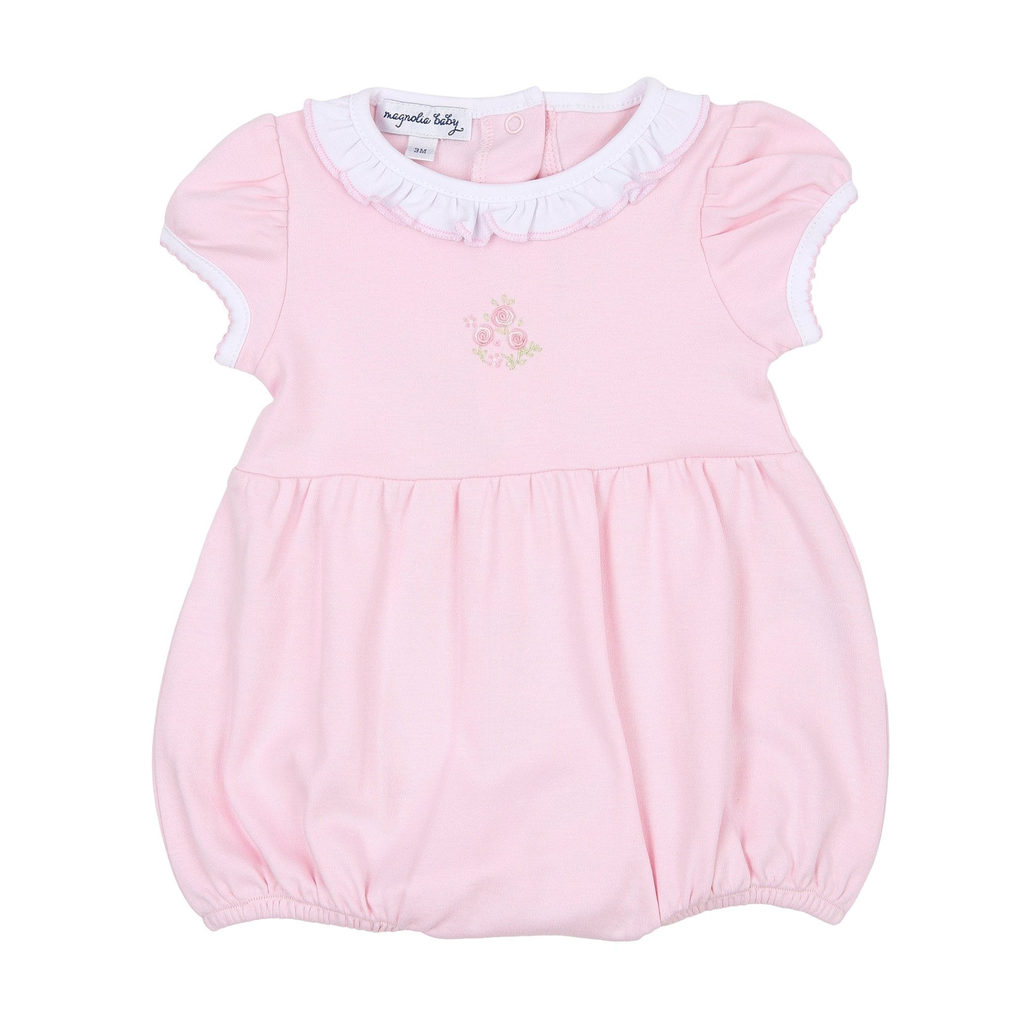 Hope's Rose Embroidered Short Sleeve Bubble - Magnolia BabyBubble