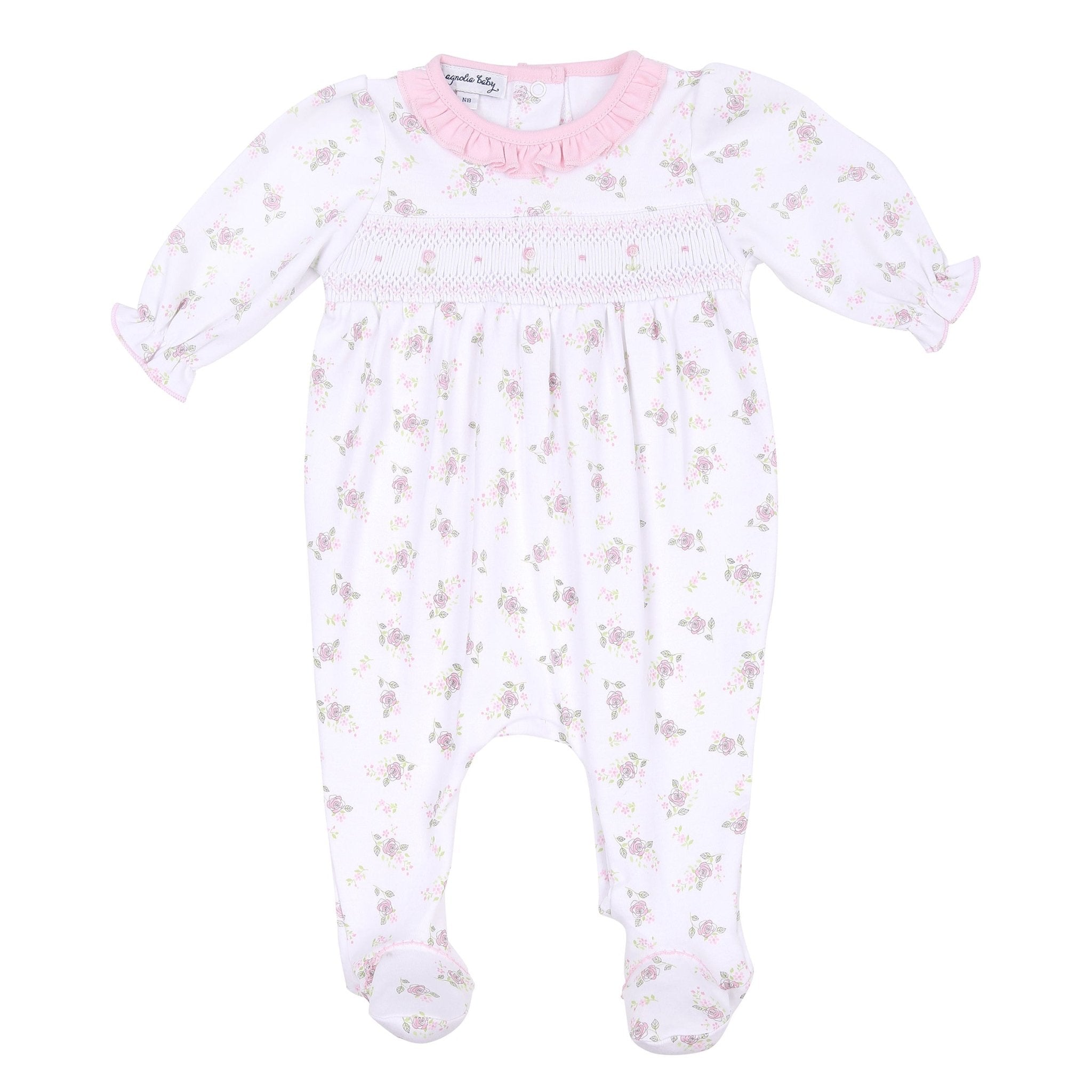 Hope's Rose Smocked Print Footie - Magnolia BabyFootie