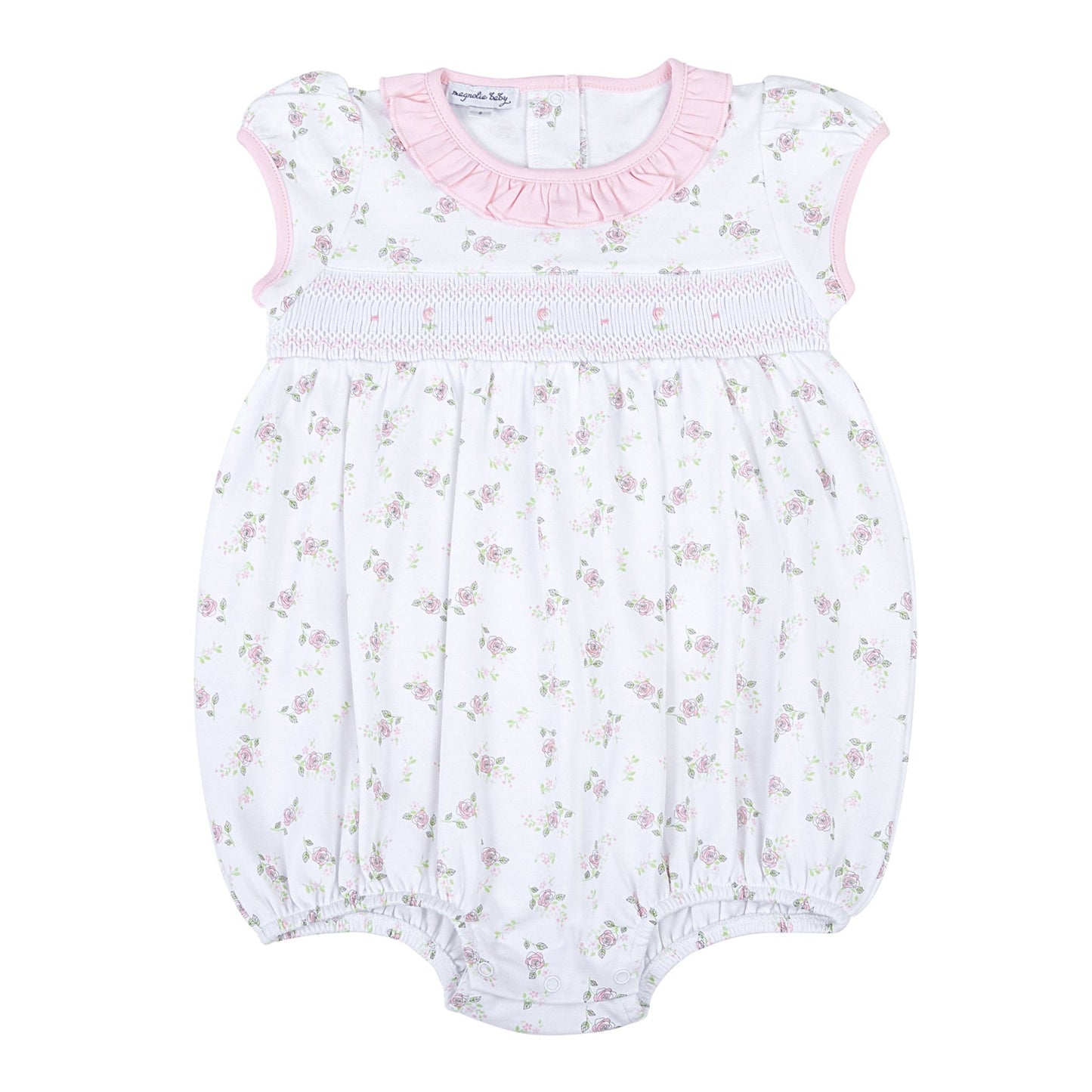 Hope's Rose Smocked Ruffle Short Sleeve Bubble - Magnolia BabyBubble