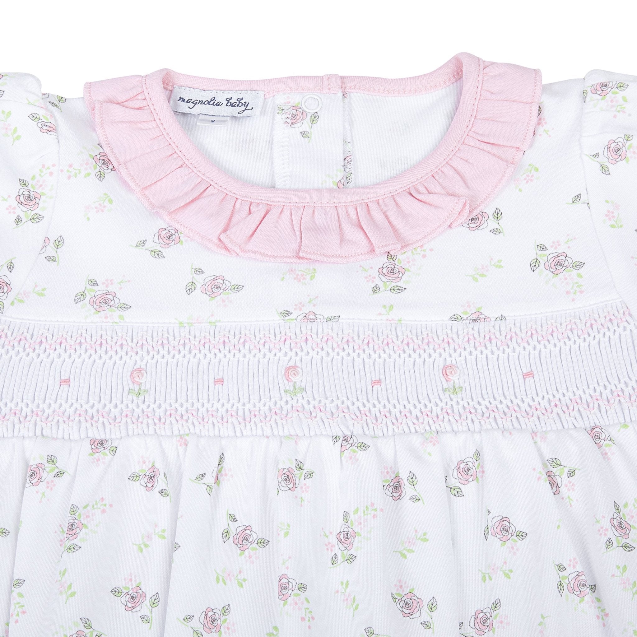 Hope's Rose Smocked Ruffle Short Sleeve Bubble - Magnolia BabyBubble