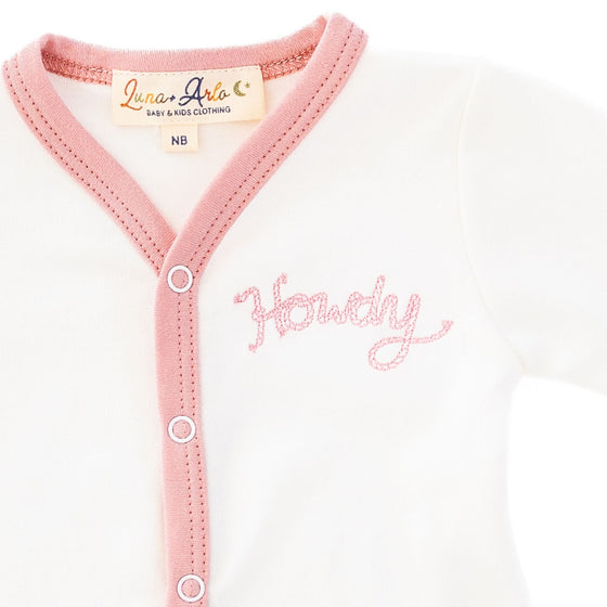 Howdy! Embroidered Front Snap Bodysuit - Dusty Rose - Magnolia BabyBodysuit