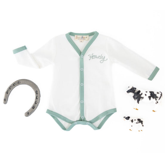 Howdy! Embroidered Front Snap Bodysuit - Moss - Magnolia BabyBodysuit