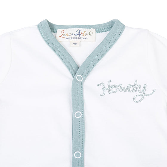 Howdy! Embroidered Front Snap Bodysuit - Moss - Magnolia BabyBodysuit