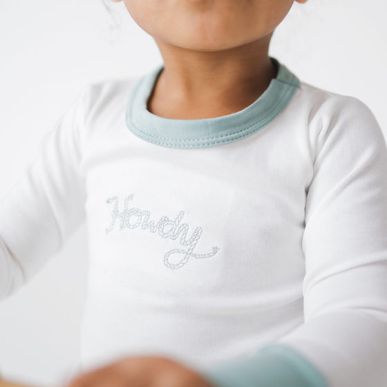 Howdy! Embroidered Long Pajamas - Moss - Magnolia BabyLong Pajamas