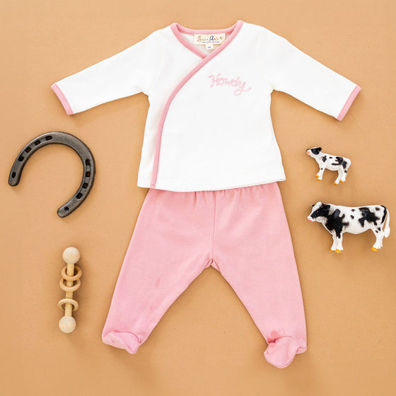 Howdy! Kimono Footed Pant Set - Dusty Rose by Luna and Arlo - Magnolia Baby2pc Pant Set