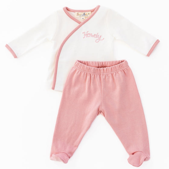 Howdy! Kimono Footed Pant Set - Dusty Rose by Luna and Arlo - Magnolia Baby2pc Pant Set