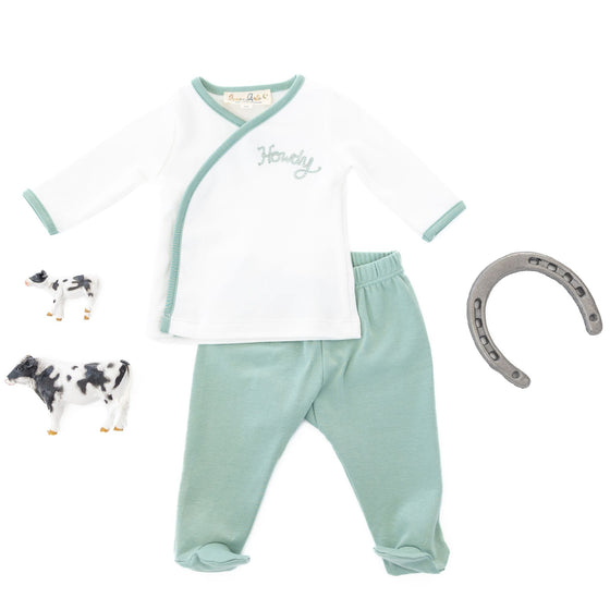 Howdy! Kimono Footed Pant Set - Moss by Luna and Arlo - Magnolia Baby2pc Pant Set