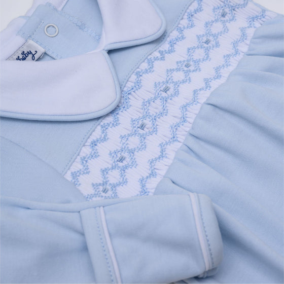 Hudson Smocked Footie - Light Blue - Magnolia BabyFootie