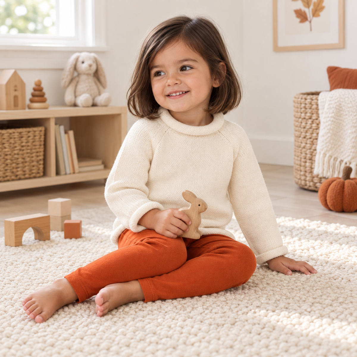 Girl Playwear Set - Ivory Sweater & Pumpkin Spice Leggings