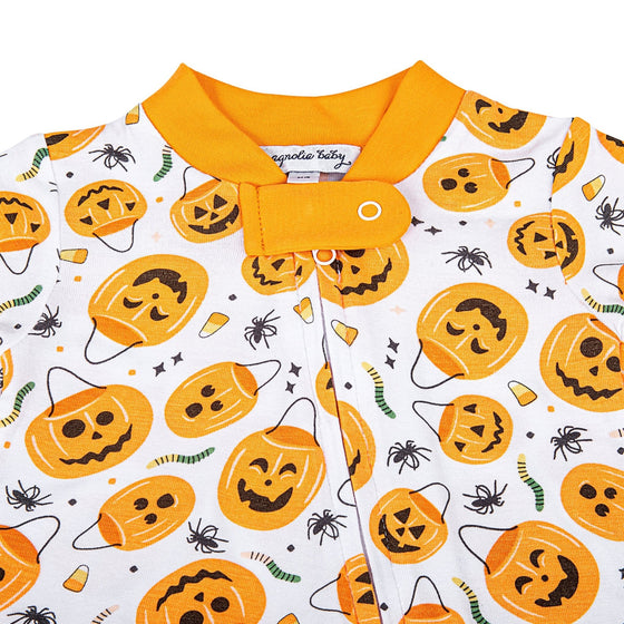 Jack O' Lantern Jamboree Print Zip Footie - Magnolia BabyFootie