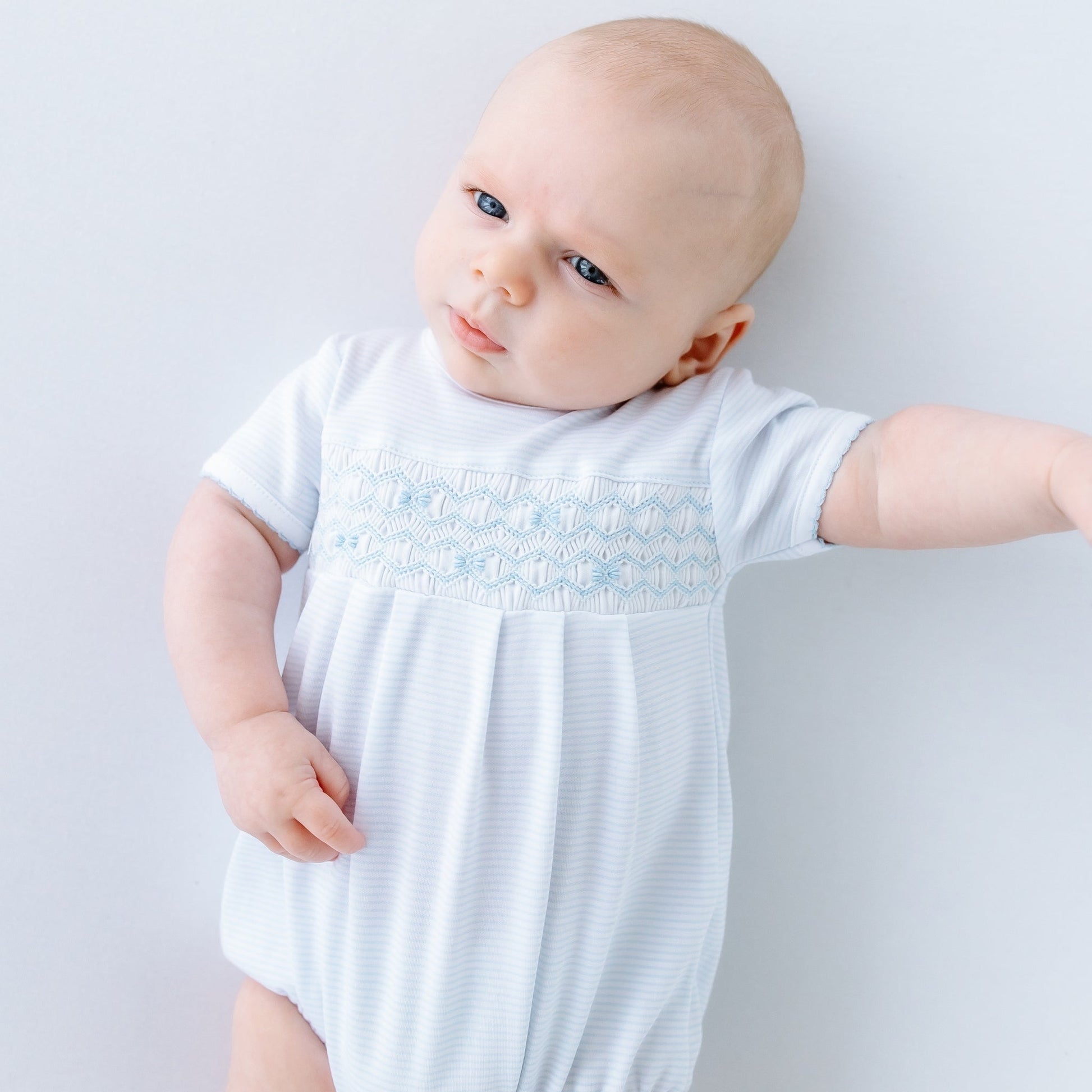Jacob Smocked Bubble - Light Blue - Magnolia BabyBubble