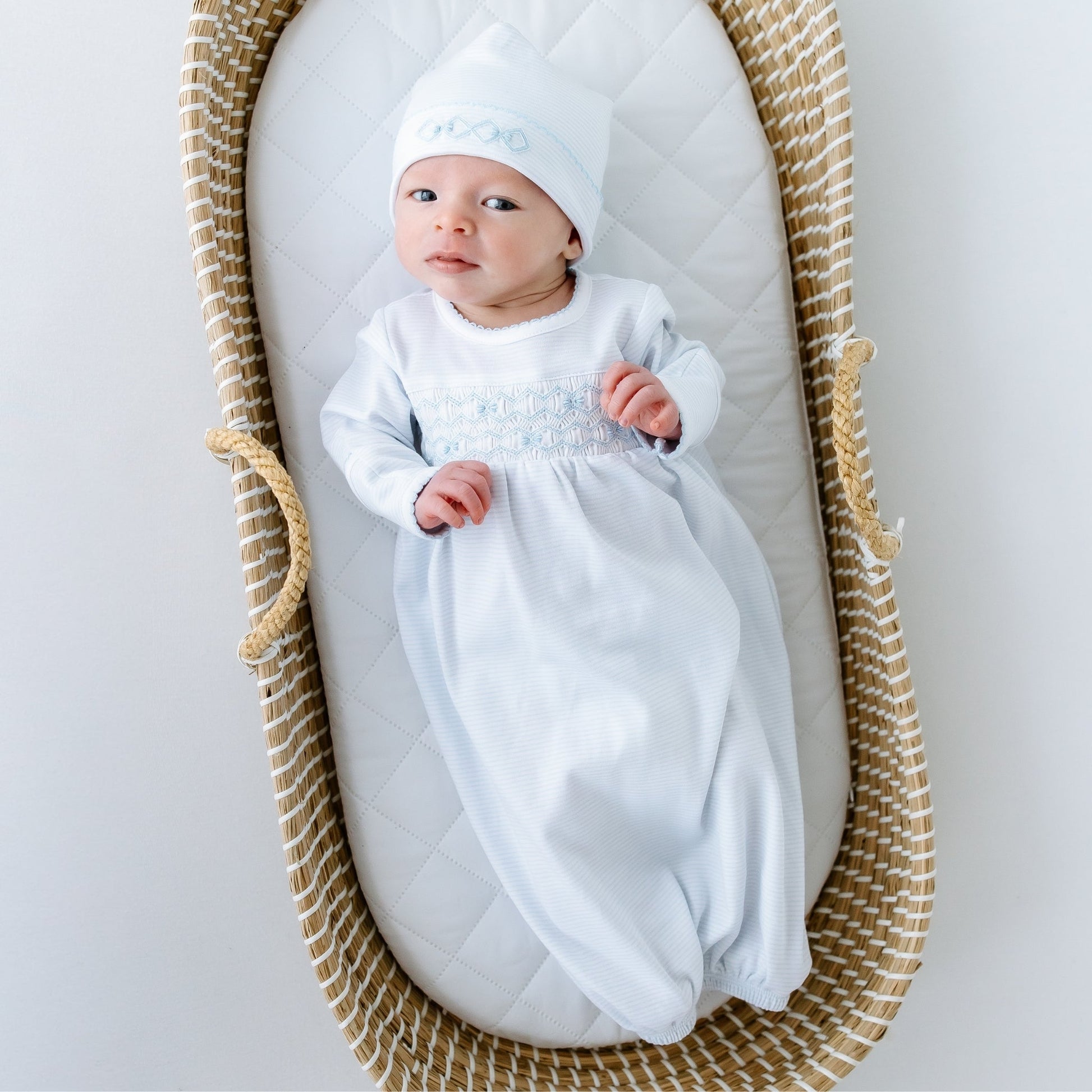 Jacob Smocked Gown - Light Blue - Magnolia BabyGown
