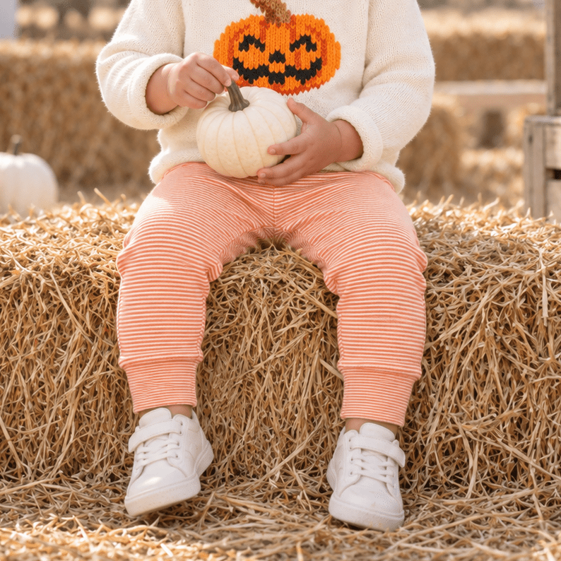 Luna and Arlo_Joggers - Orange & White Striped_1