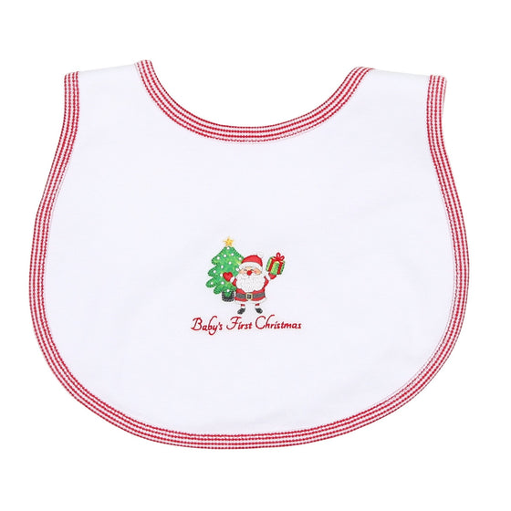 Jolly Holiday Embroidered Baby's First Bib - White - Magnolia BabyBib