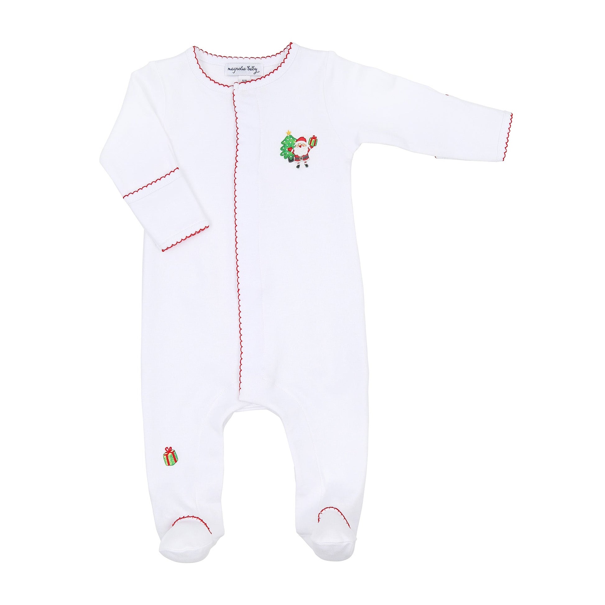 Jolly Holiday Embroidered Footie - Red - Magnolia BabyFootie
