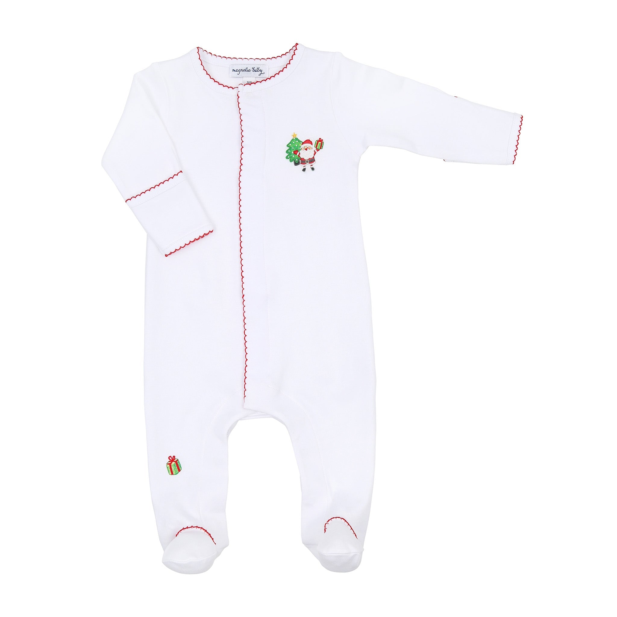 Jolly Holiday Embroidered Footie - Red - Magnolia BabyFootie