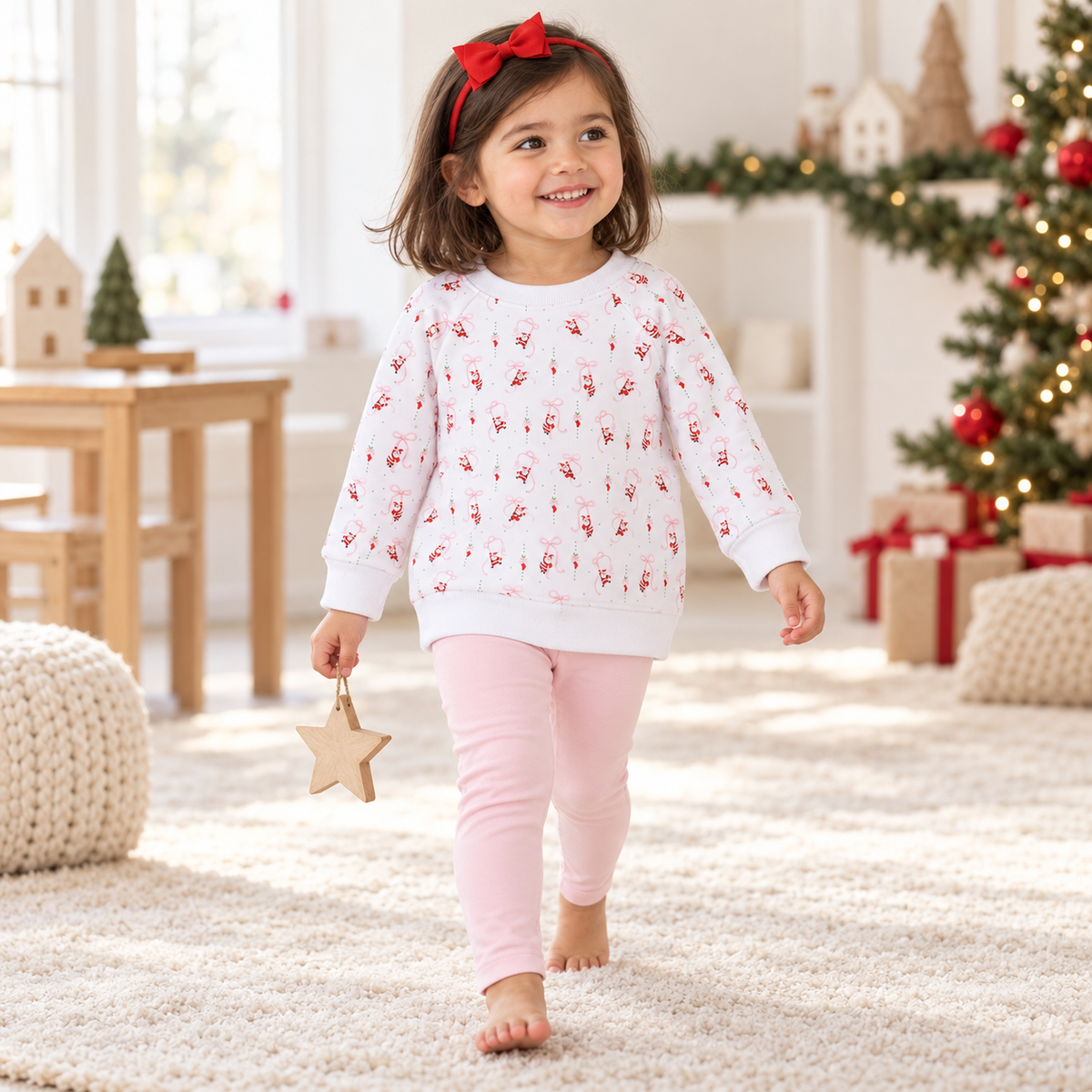 Girl Playwear Set - Jolly Ribbons Sweatshirt + Pink Leggings