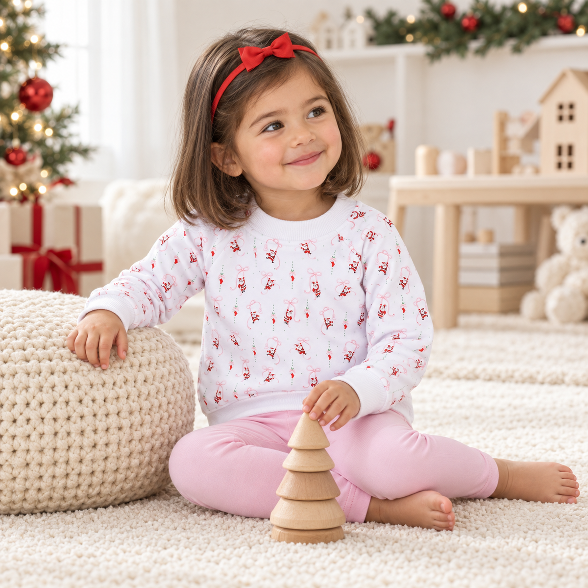 Girl Playwear Set - Jolly Ribbons Sweatshirt + Pink Leggings