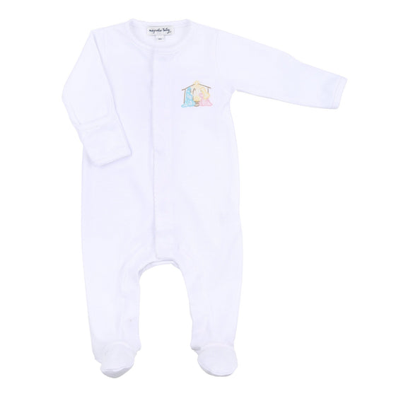 Joy to the World White Embroidered Footie - Magnolia BabyFootie